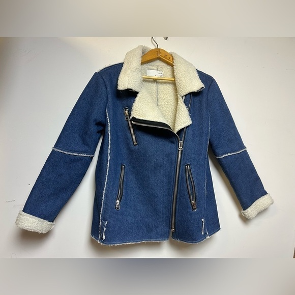 J.O.A Los Angeles Sherpa Denim Full Zip Long Sleeve Blue Jacket Size S - Picture 1 of 11